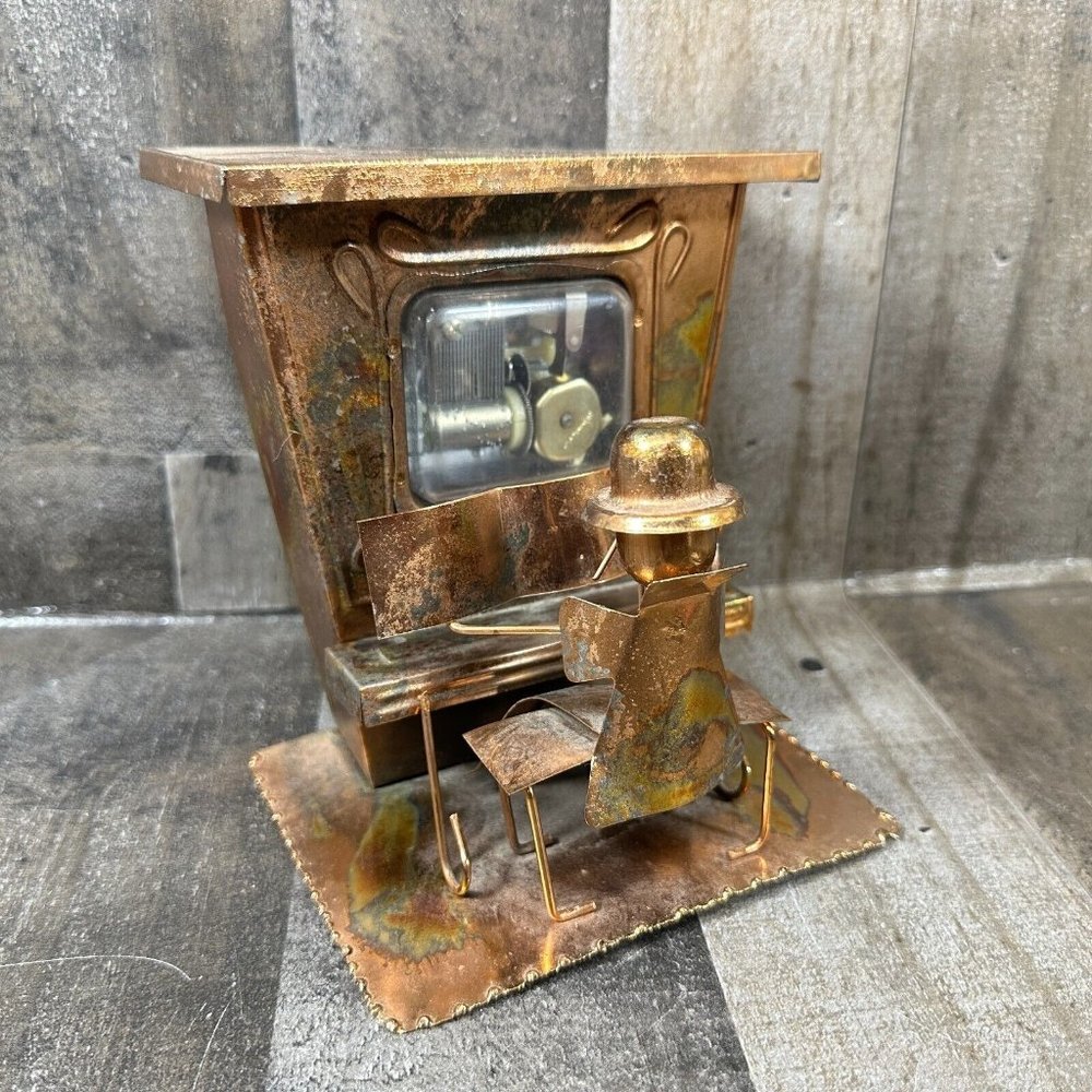 Vintage George Good Copper‎ Music Box- Man At Piano Dated 1978 Steam Punk